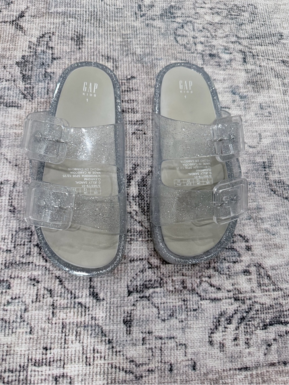 GAP Kids Clear Silver Glitter Double-Buckle Slide Sandals